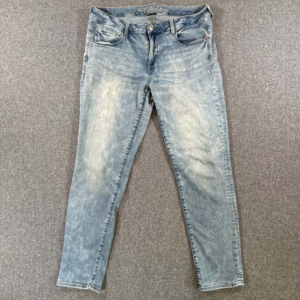 American Eagle Jeans Womens 14 Super Stretch Blue Slim Tapered Light Wash